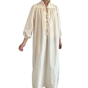 Vintage Long Nightgown Hearts Lolita Modest Tie Front Coquette Size Medium